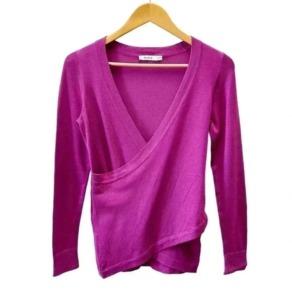 Ricki’s Wrap Front Sweater Deep V Neck Thin Knit Stretch Fit Fuschia Pink XS - Picture 12 of 15